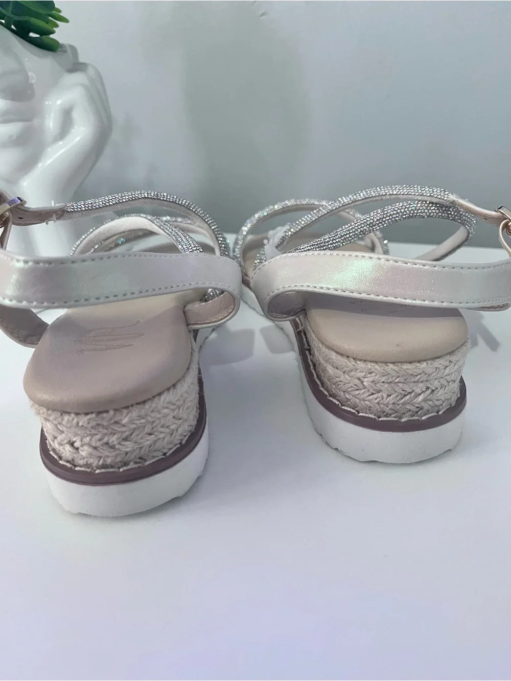 Girls' Sparkle Nude T-Strap Sandals with Rhinestone Straps